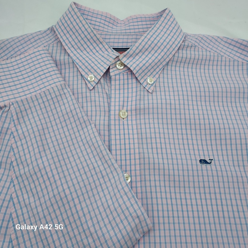 Vineyard Vines Mens Whale Shirt Pink Blue Check‎ Button Down Cotton Size M